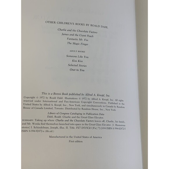 Roald Dahl  Charlie and the great glass elevator HBDJ  1st edition 1st printing - Picture 5 of 7